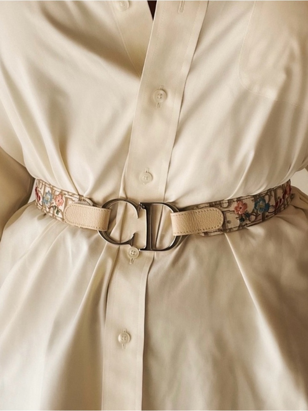 Dior Beige and White Monogram Belt